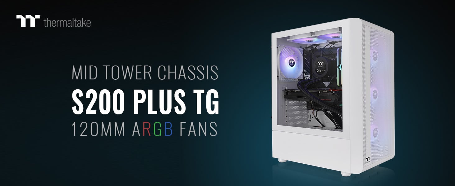 Thermaltake S200 TG ARGB Snow ATX Tempered Glass Mid Tower Gaming Computer Chassis