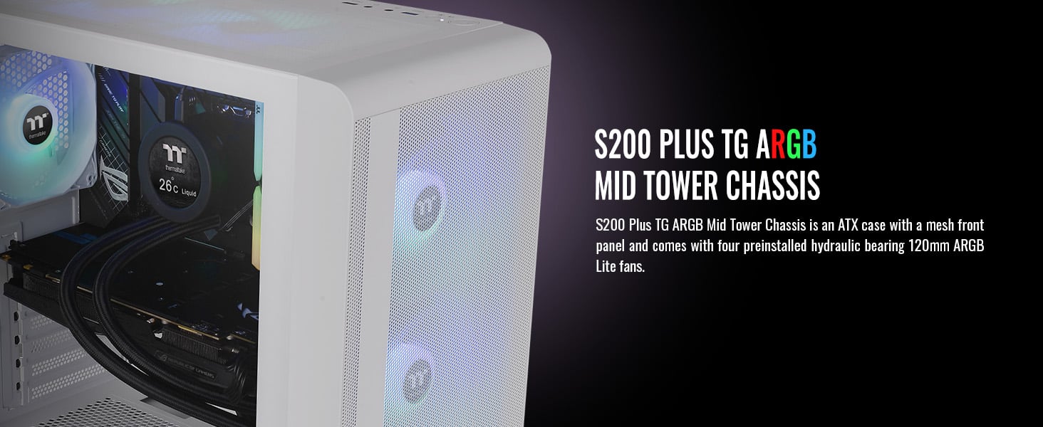 Thermaltake S200 TG ARGB Snow ATX Tempered Glass Mid Tower Gaming Computer Chassis