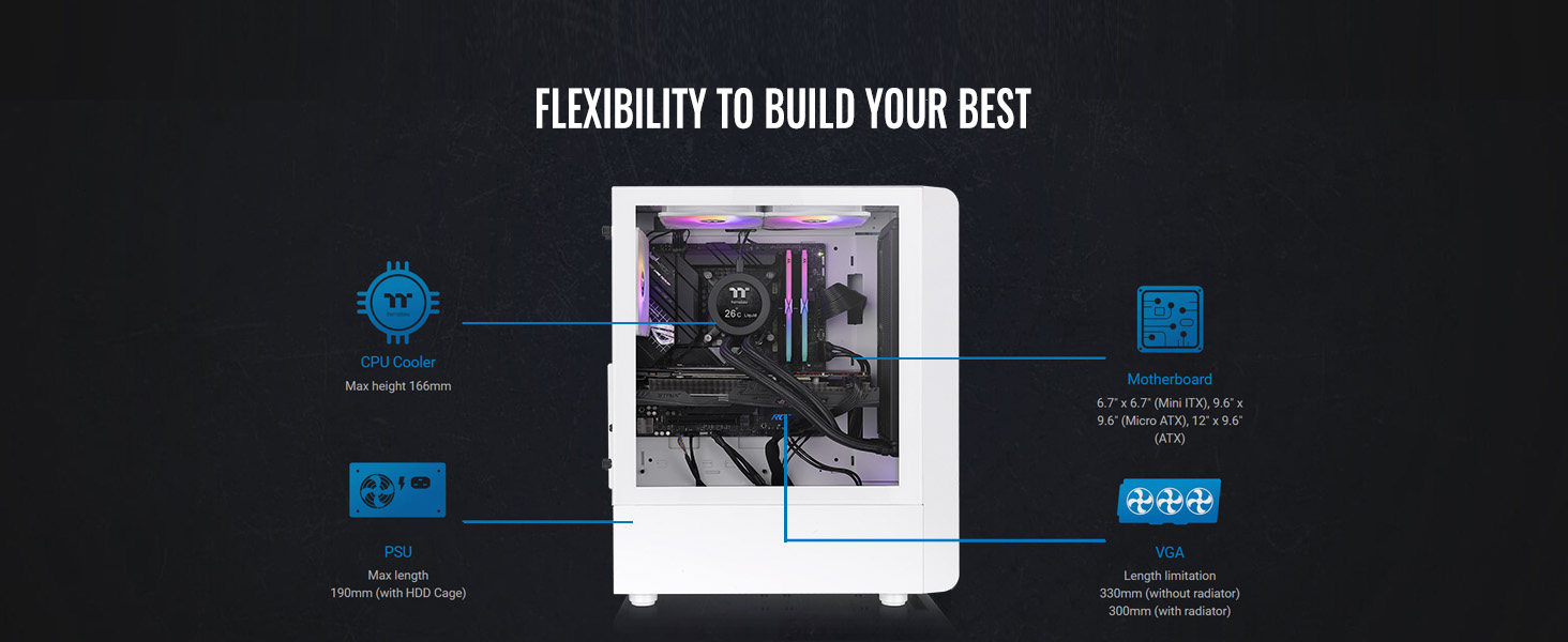 Thermaltake S200 TG ARGB Snow ATX Tempered Glass Mid Tower Gaming Computer Chassis