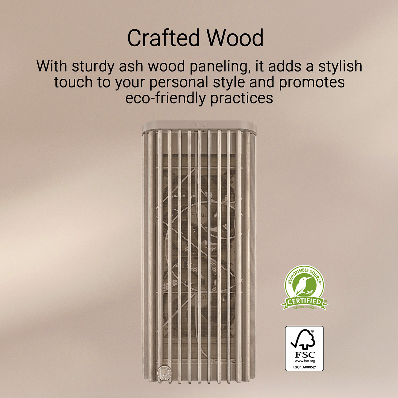 ASUS Pro Art PA401 Wood Edition Beige Mesh-panel PC Case