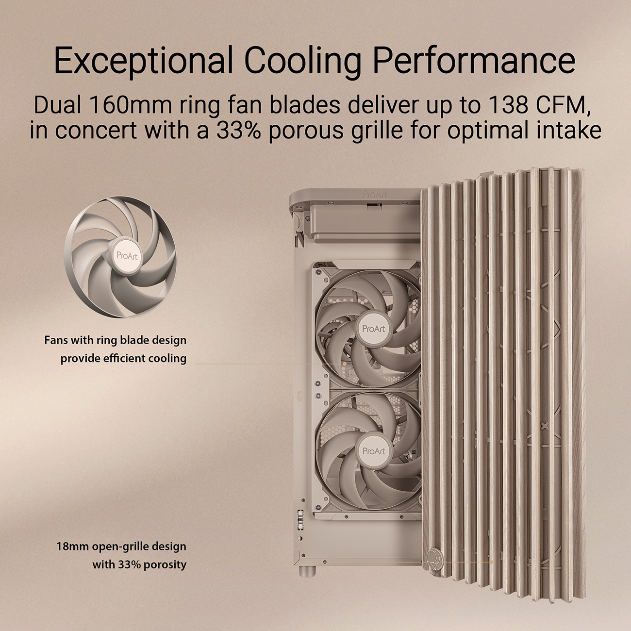 ASUS Pro Art PA401 Wood Edition Beige Mesh-panel PC Case