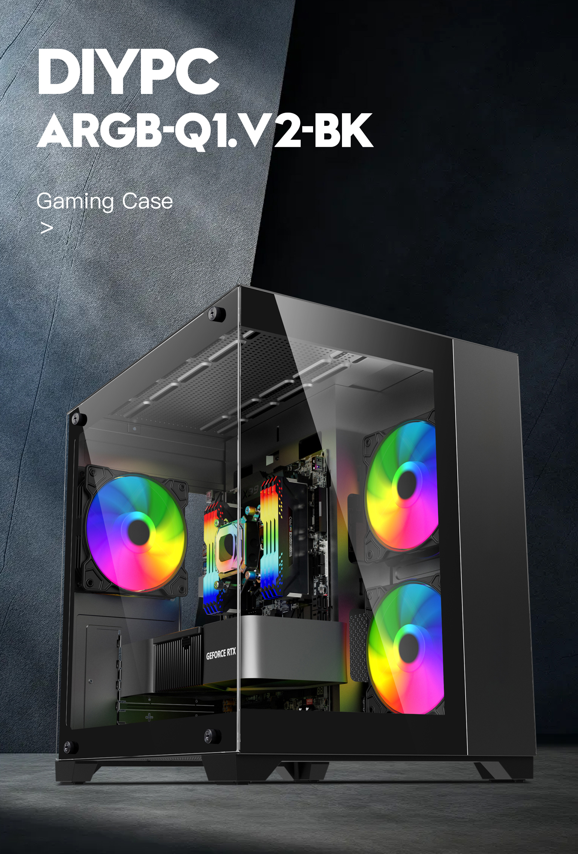 DIYPC ARGB-Q1.V2-BK Black Tempered Glass Micro ATX Gaming Computer Case