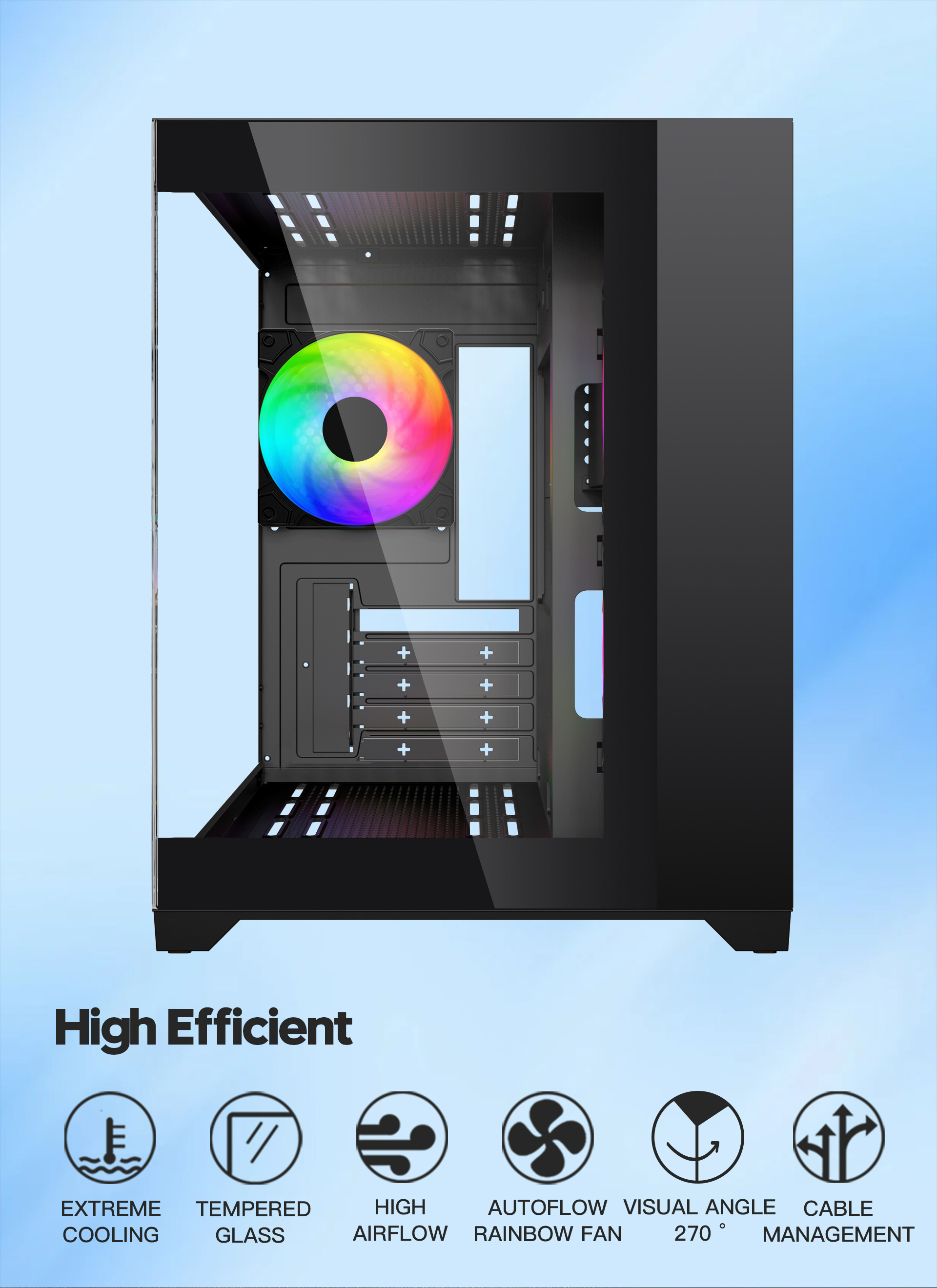 DIYPC ARGB-Q1.V2-BK Black Tempered Glass Micro ATX Gaming Computer Case