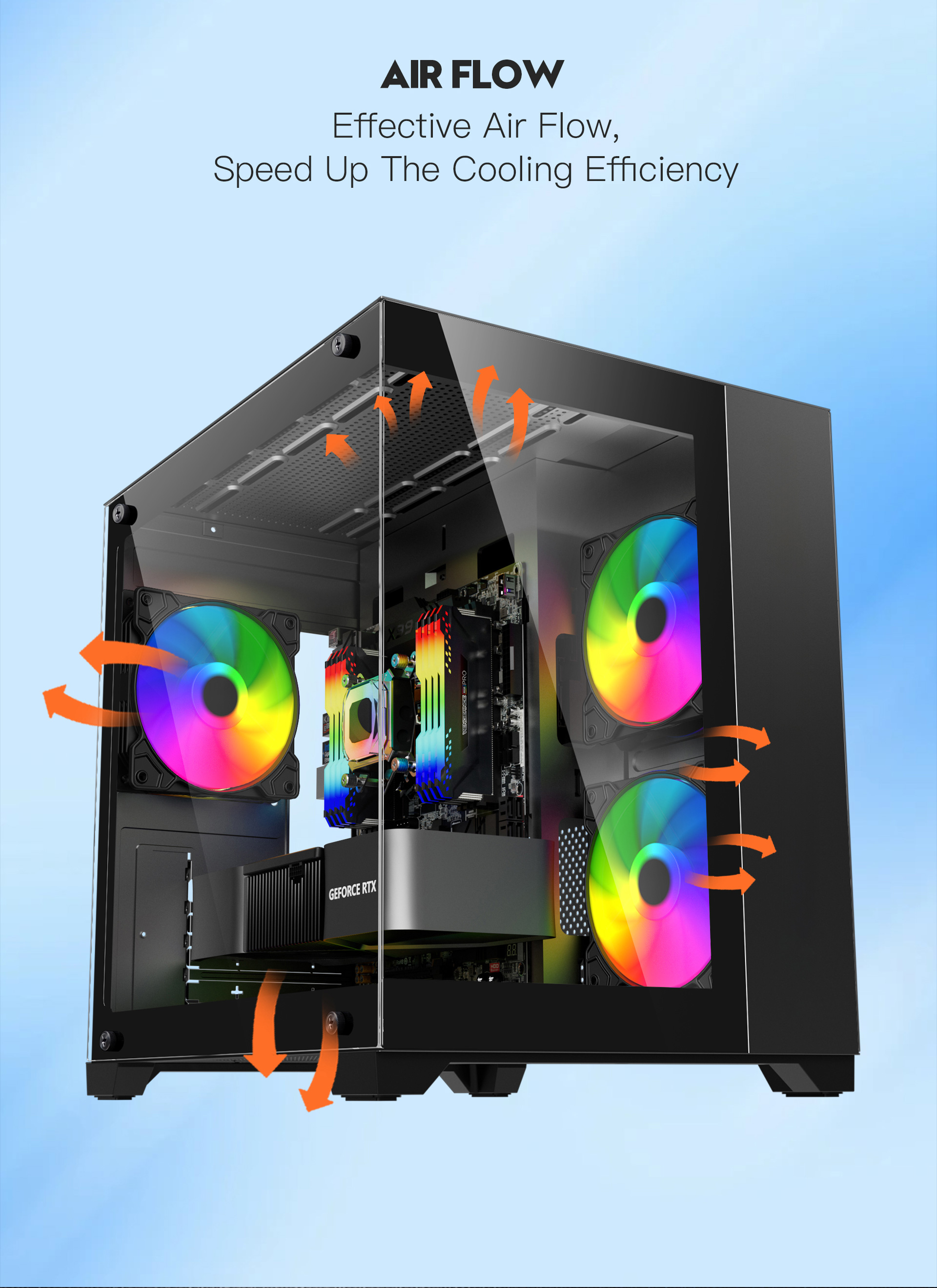 DIYPC ARGB-Q1.V2-BK Black Tempered Glass Micro ATX Gaming Computer Case