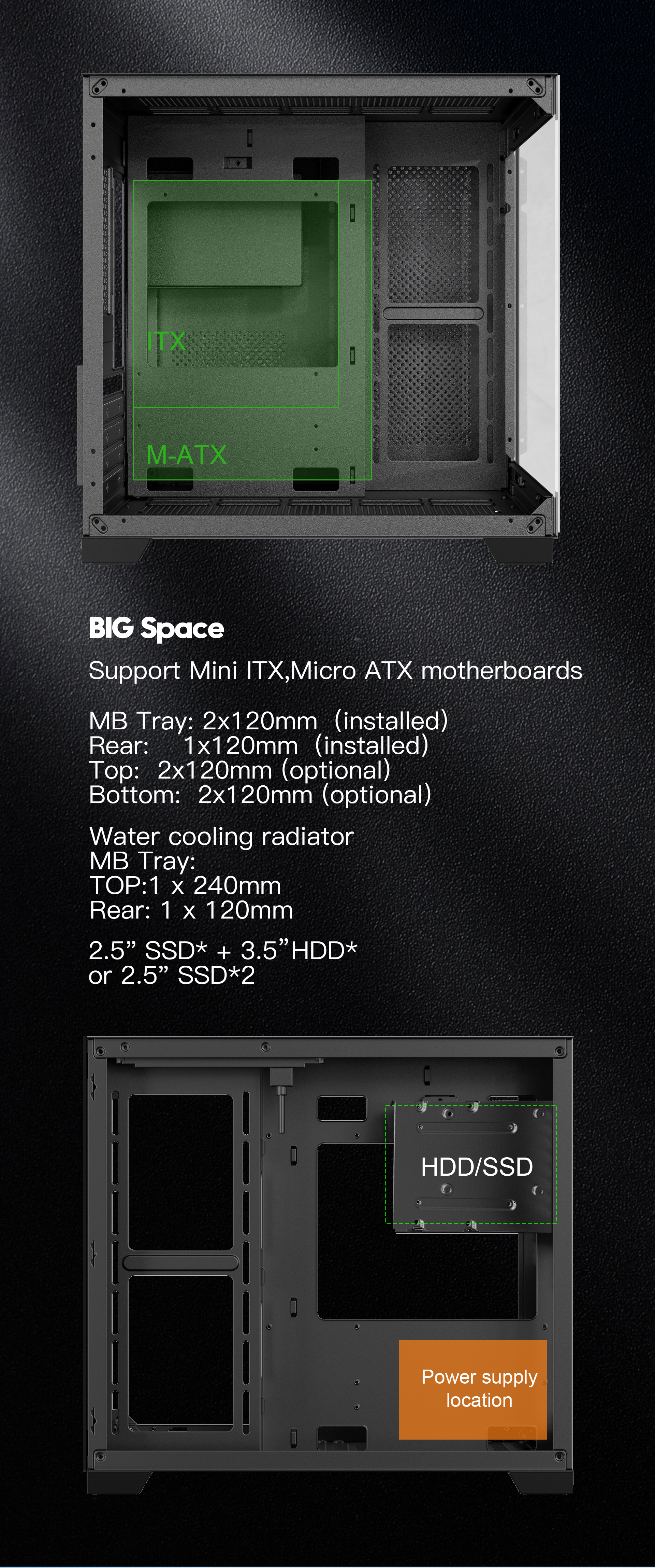 DIYPC ARGB-Q1.V2-BK Black Tempered Glass Micro ATX Gaming Computer Case