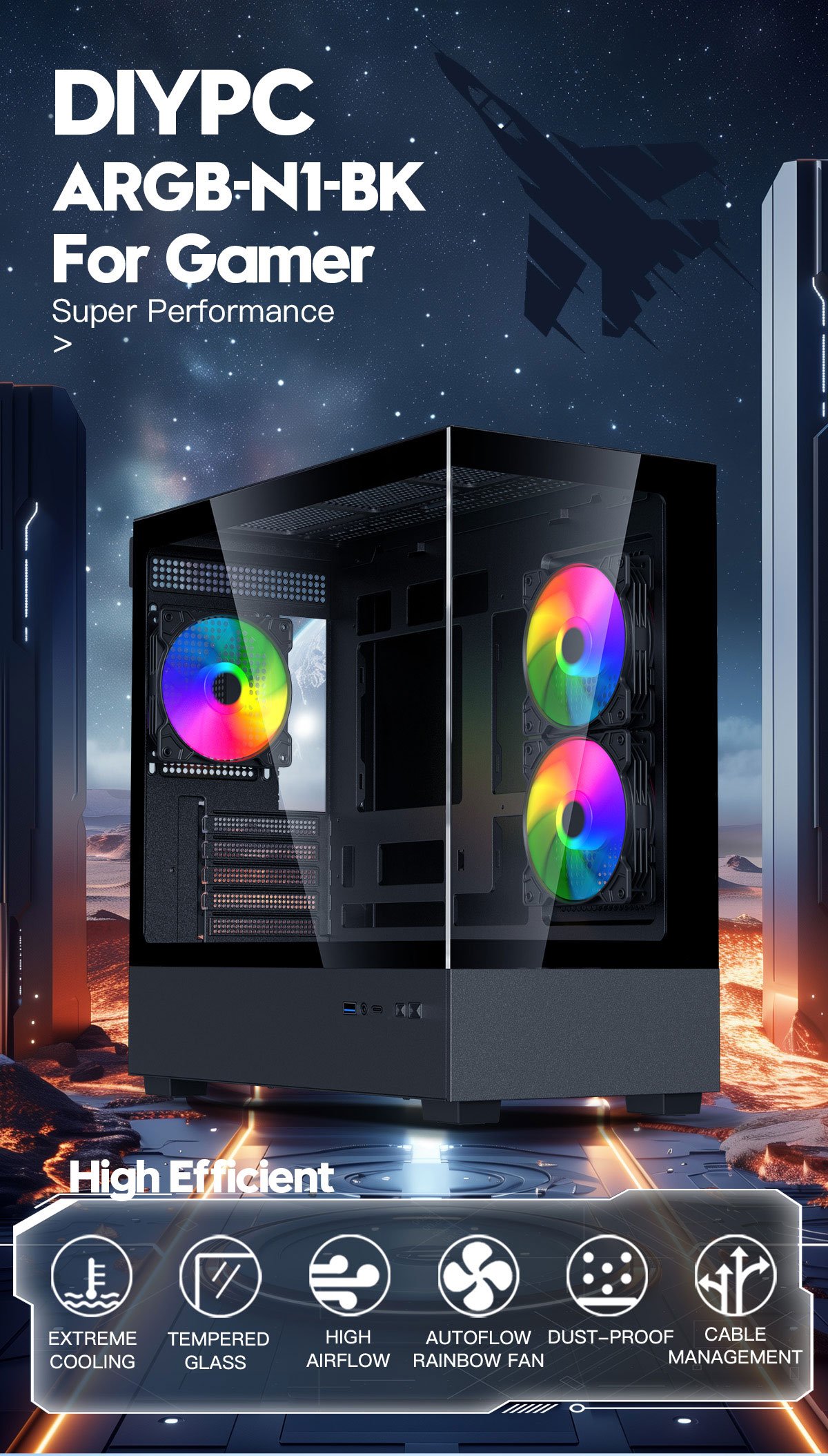 DIYPC ARGB-N1-BK Gaming Computer Case