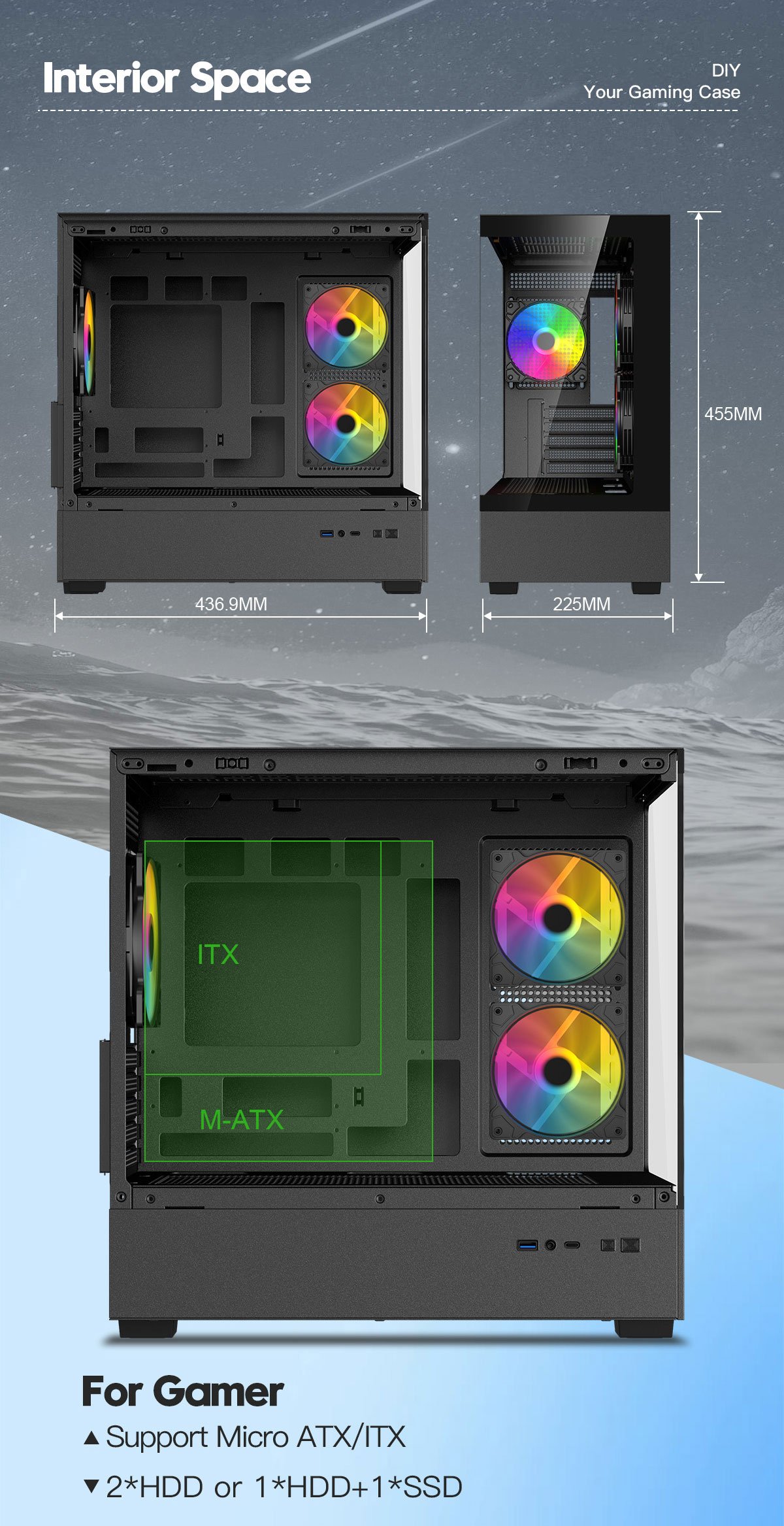 DIYPC ARGB-N1-BK Gaming Computer Case