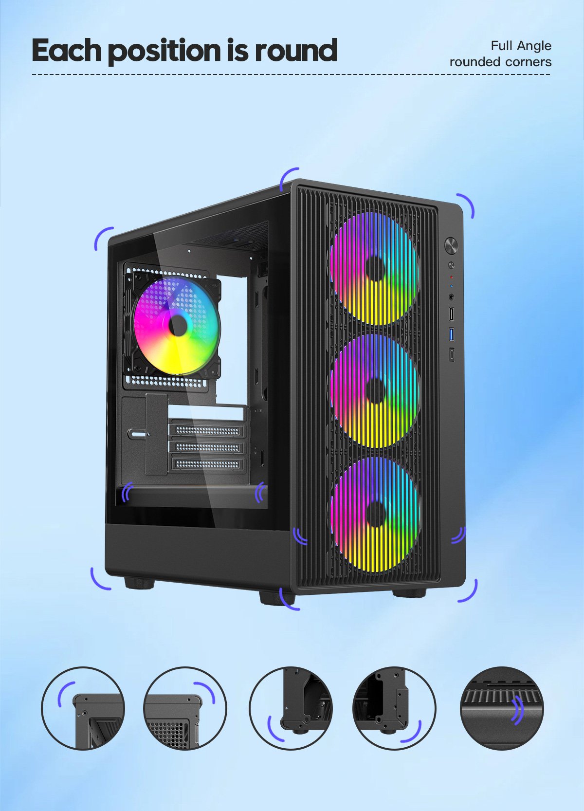 DIYPC ARGB-R1-BK Black Micro ATX Gaming Computer Case