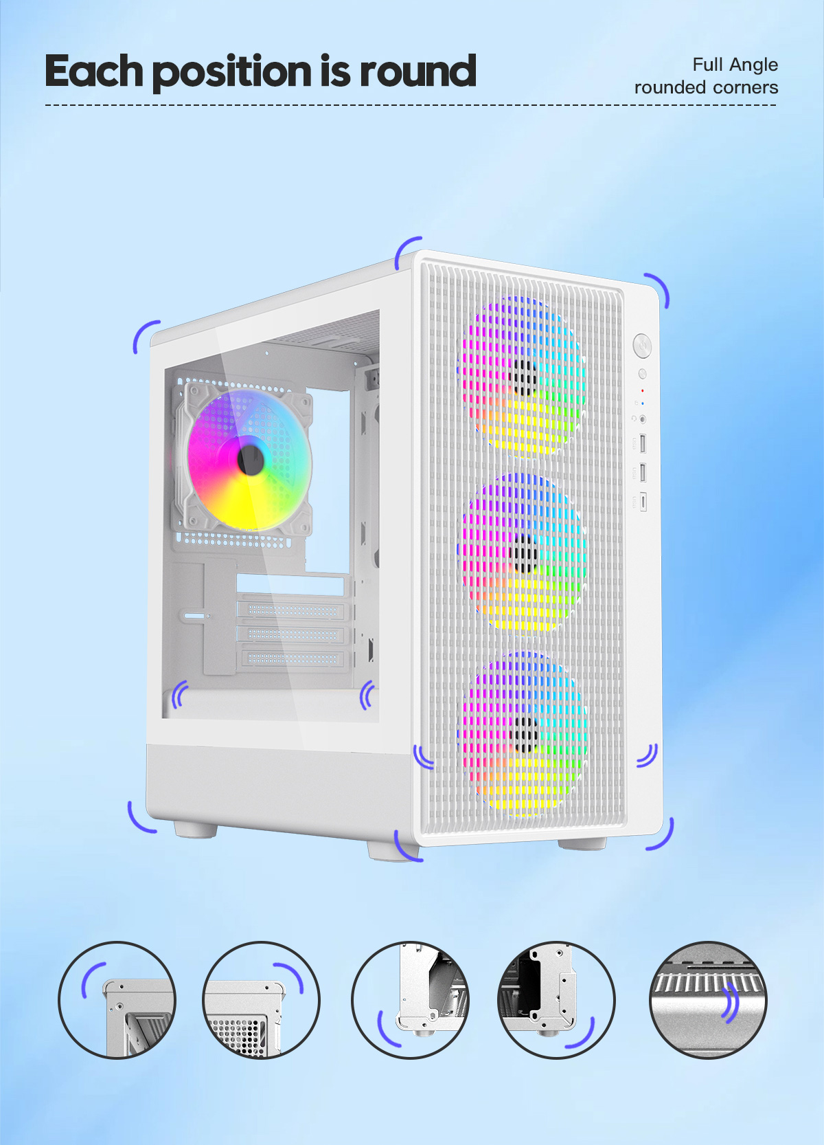 DIYPC ARGB-R1-W White USB3.0 /Type C Micro ATX Gaming Computer Case