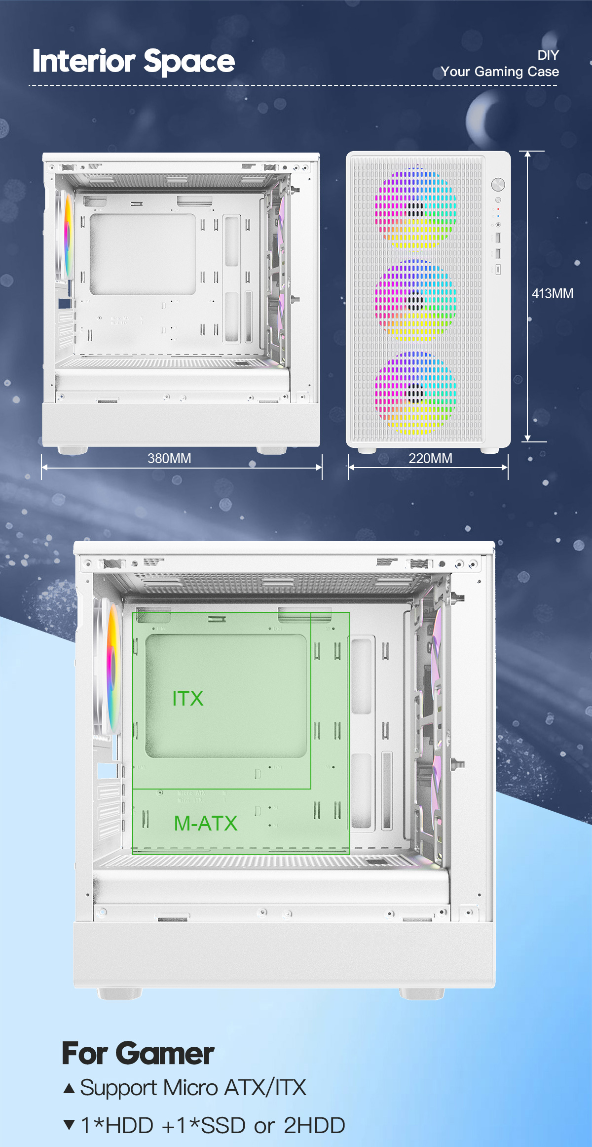DIYPC ARGB-R1-W White USB3.0 /Type C Micro ATX Gaming Computer Case