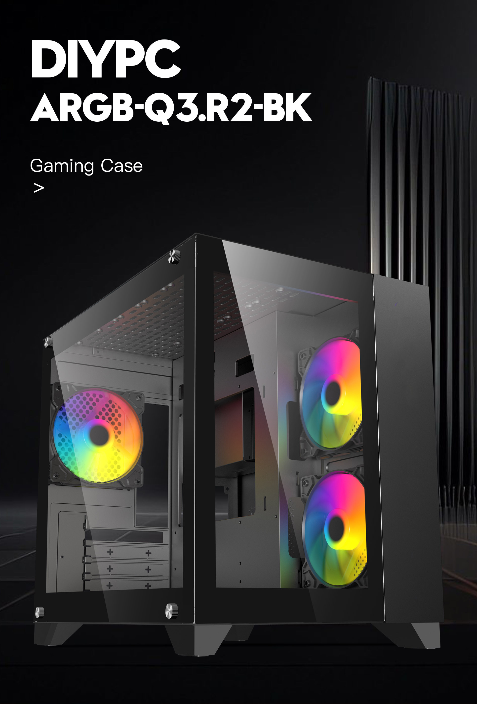 DIYPC ARGB-Q3.R2-BK Gaming Computer Case