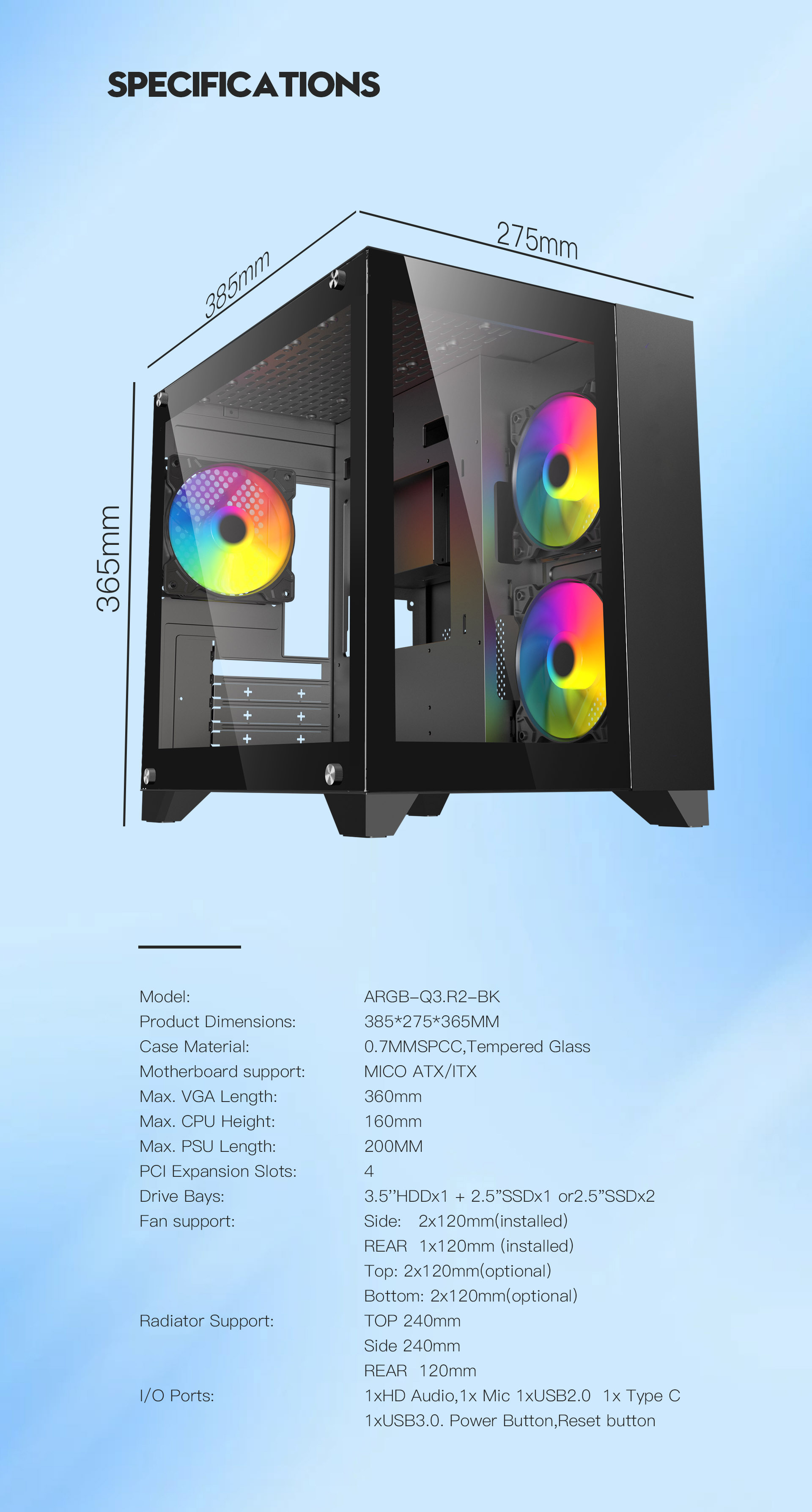 DIYPC ARGB-Q3.R2-BK Gaming Computer Case