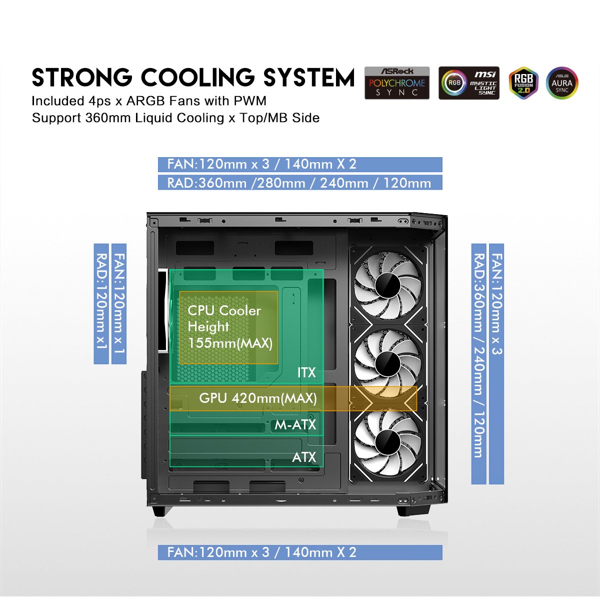DIYPC ARGB-N3-BK Black Gaming Computer Case