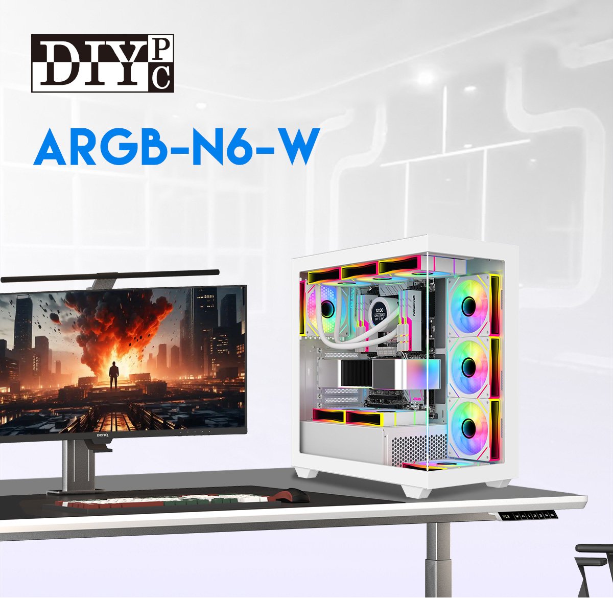 DIYPC ARGB-N6-W White Gaming Computer Case