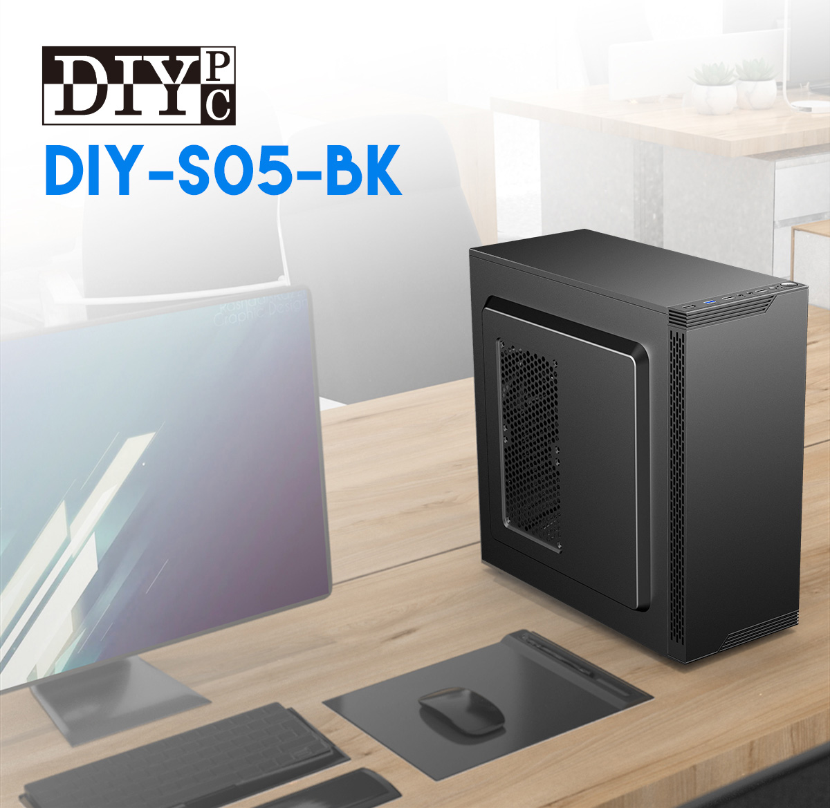 DIYPC DIY-S05-BK Black USB3.0 Steel ATX Mid Tower Computer Case