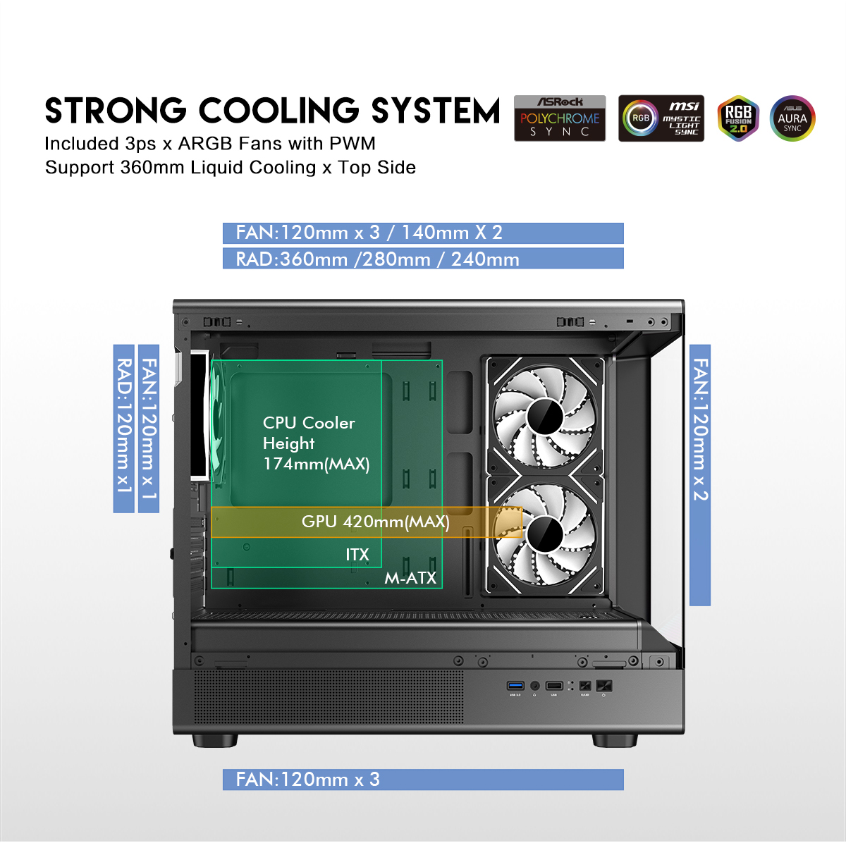 DIYPC ARGB-M1-BK Black Micro ATX Gaming Computer Case