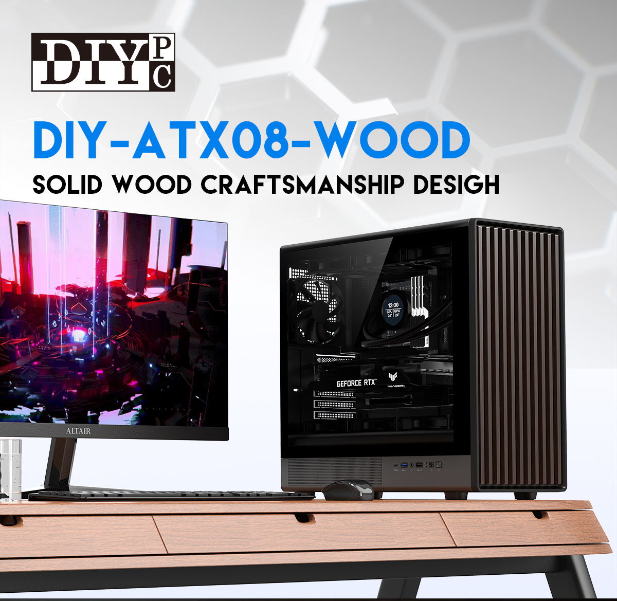 DIYPC DIY-ATX08-Wood Black Gaming Computer Case
