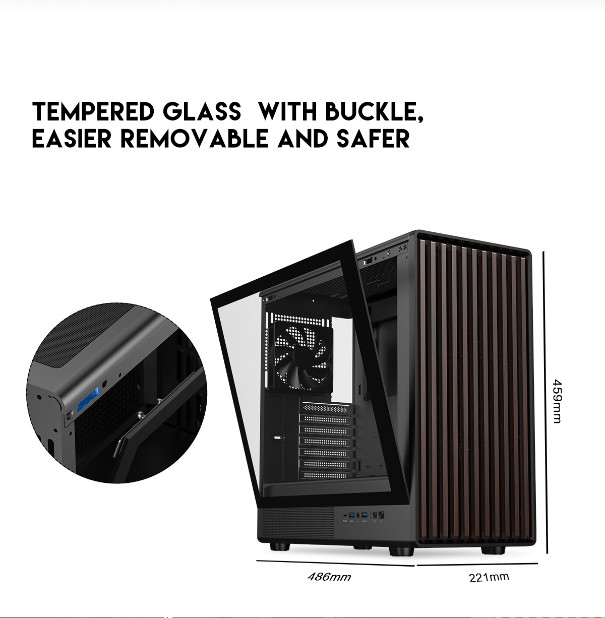 DIYPC DIY-ATX08-Wood Black Gaming Computer Case