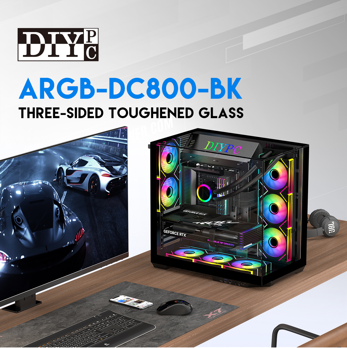 DIYPC ARGB-DC800-BK Gaming Computer Case