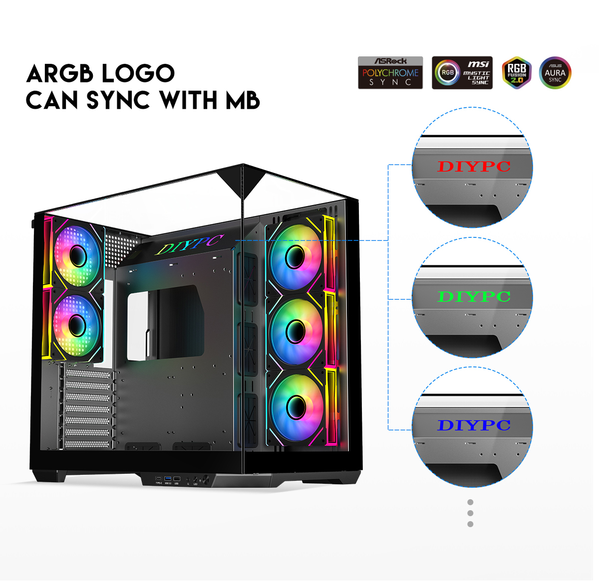 DIYPC ARGB-DC800-BK Gaming Computer Case