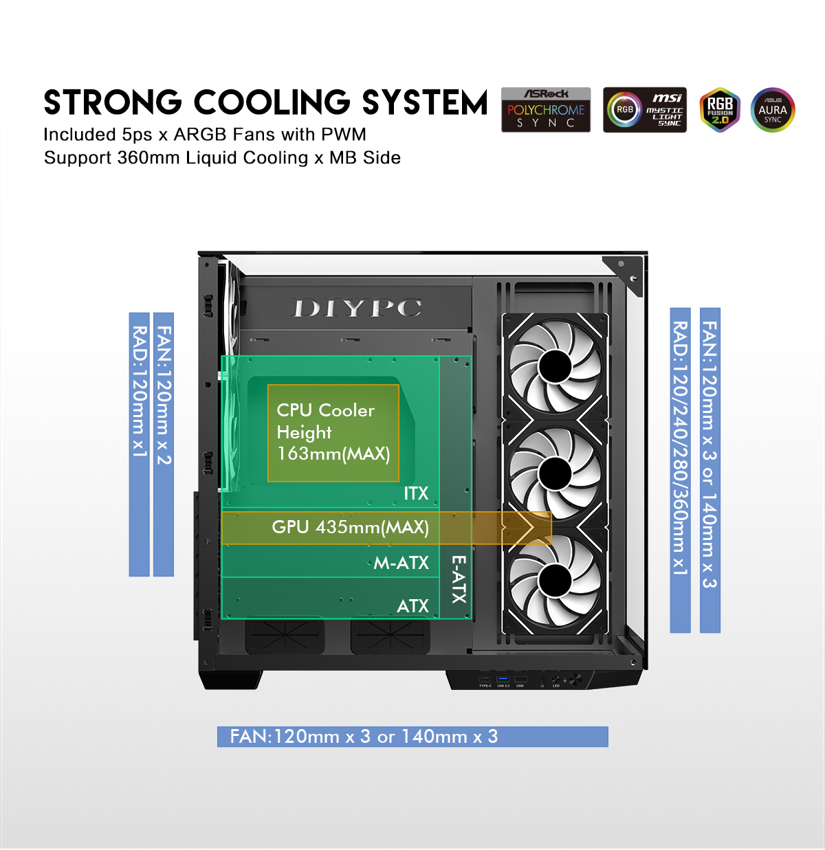 DIYPC ARGB-DC800-BK Gaming Computer Case