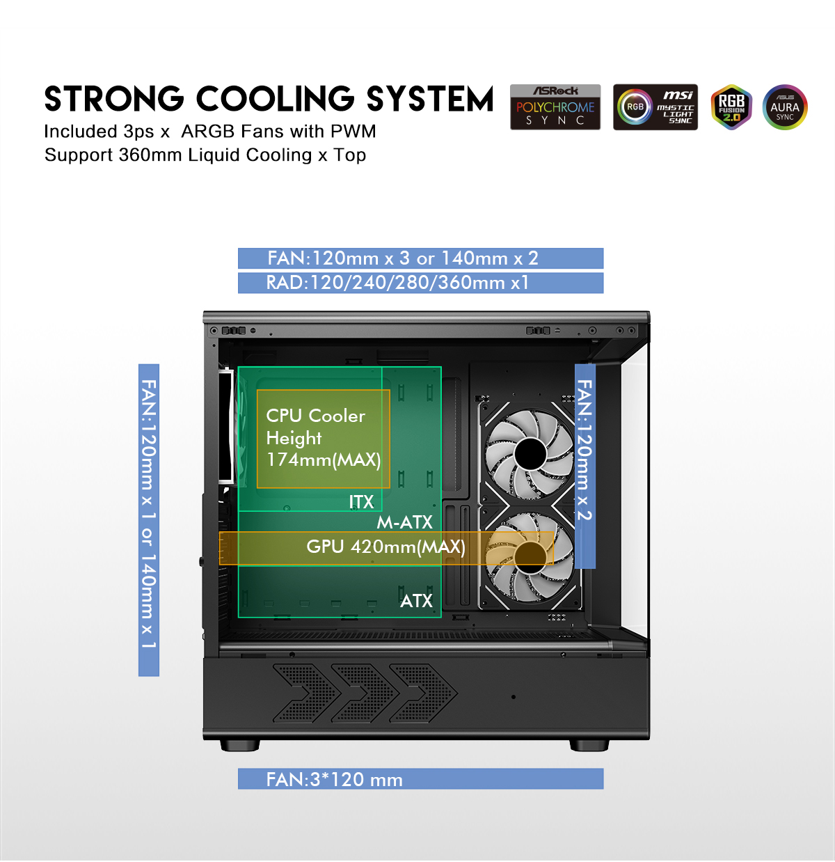 DIYPC IDX1-BK-ARGB Black ATX Gaming Computer Case