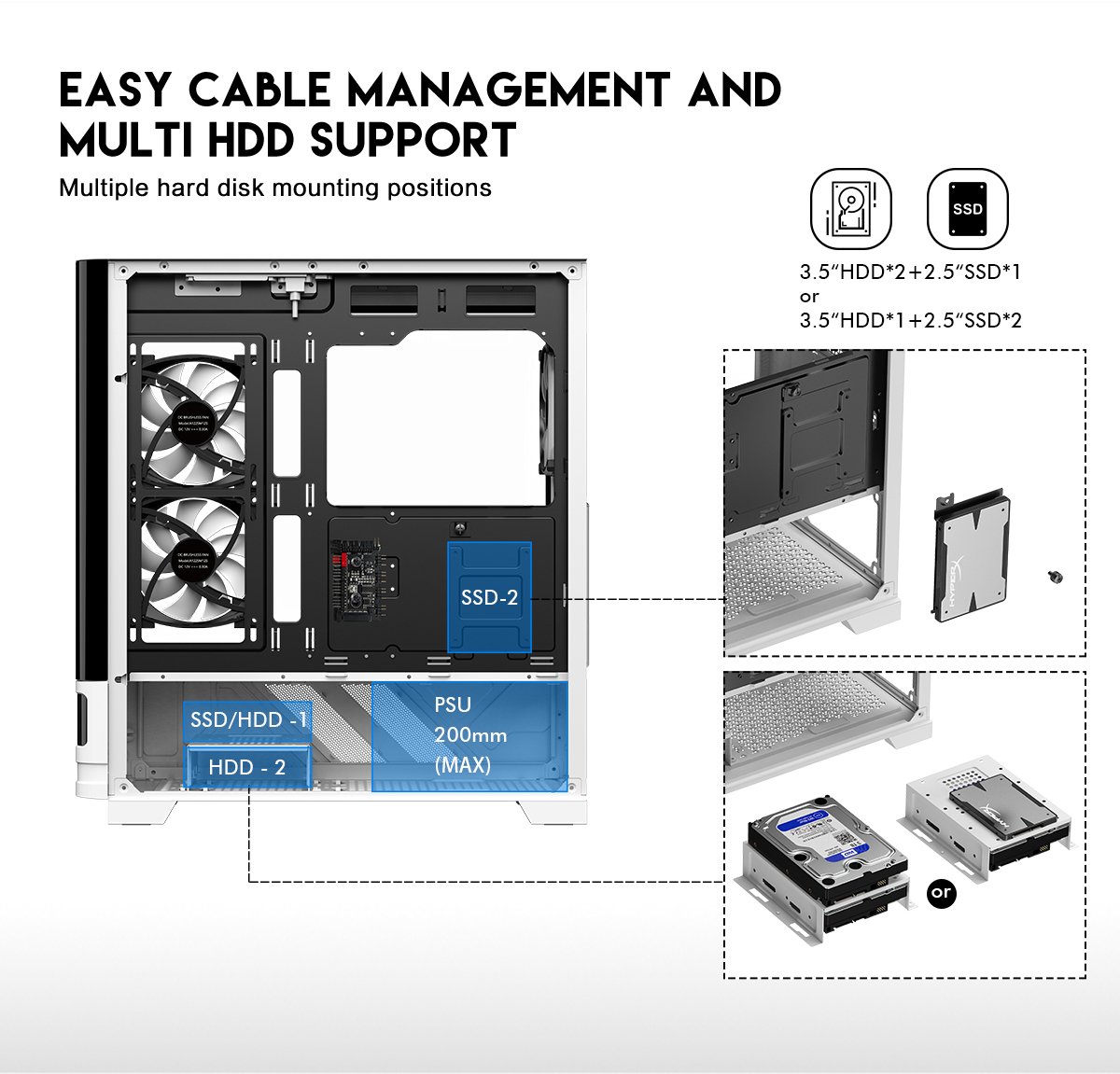 DIYPC IDX2-LCD-ARGB Black USB3.0/Type C Curved Tempered Glass ATX Gaming Computer Case