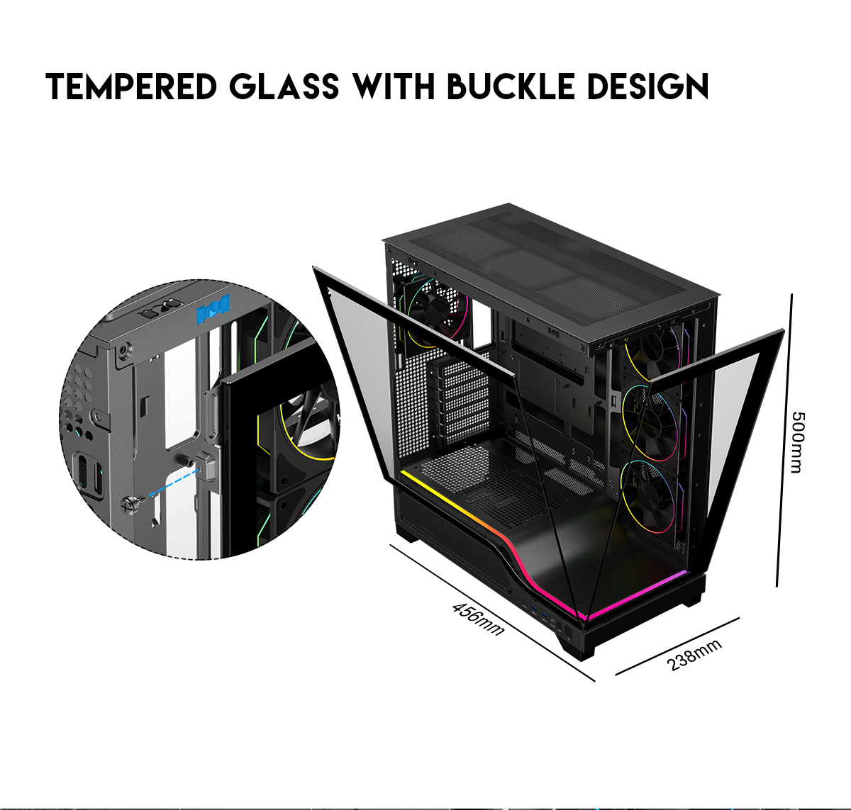 DIYPC IDX5-BK-ARGB Black ATX Gaming Computer Case