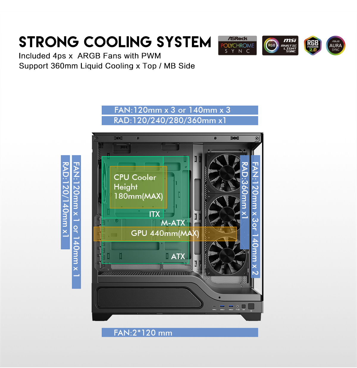 DIYPC IDX5-BK-ARGB Black ATX Gaming Computer Case