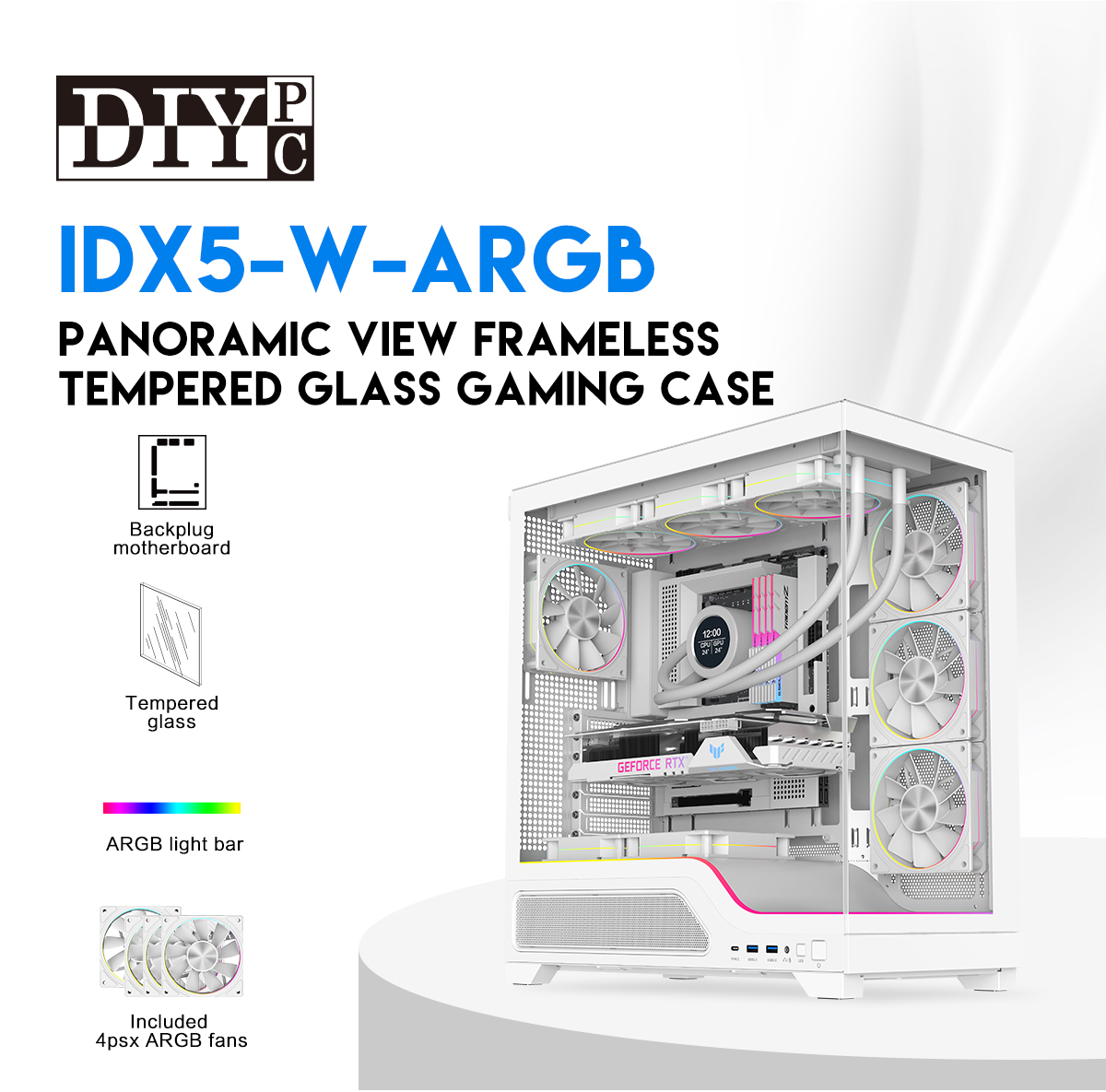DIYPC IDX5-W-ARGB White ATX Gaming Computer Case