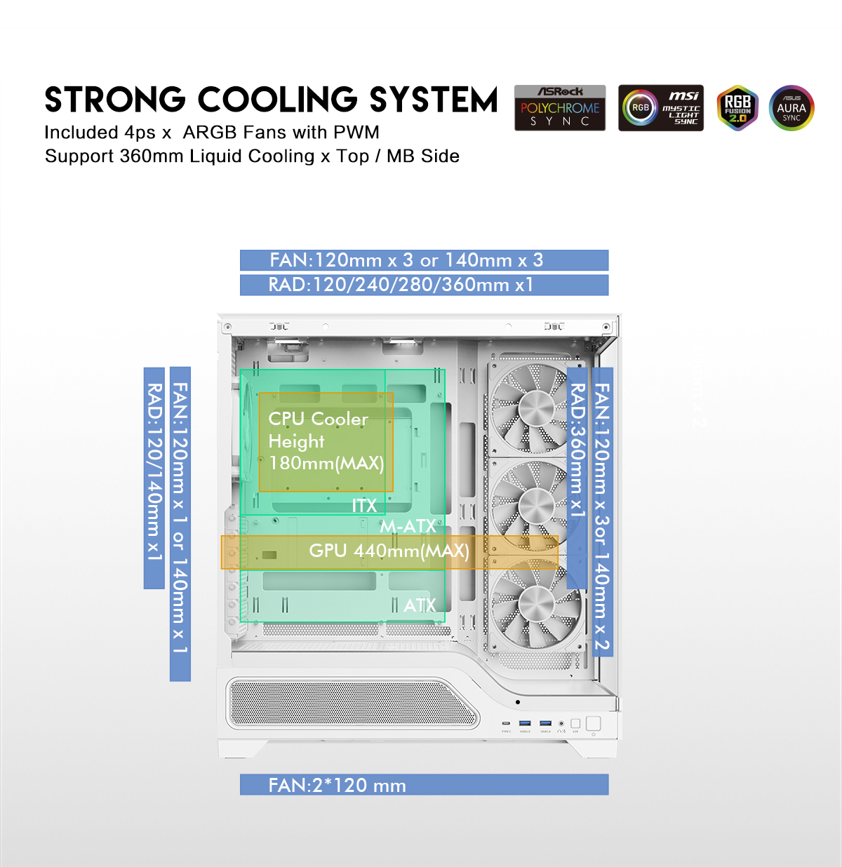 DIYPC IDX5-W-ARGB White ATX Gaming Computer Case