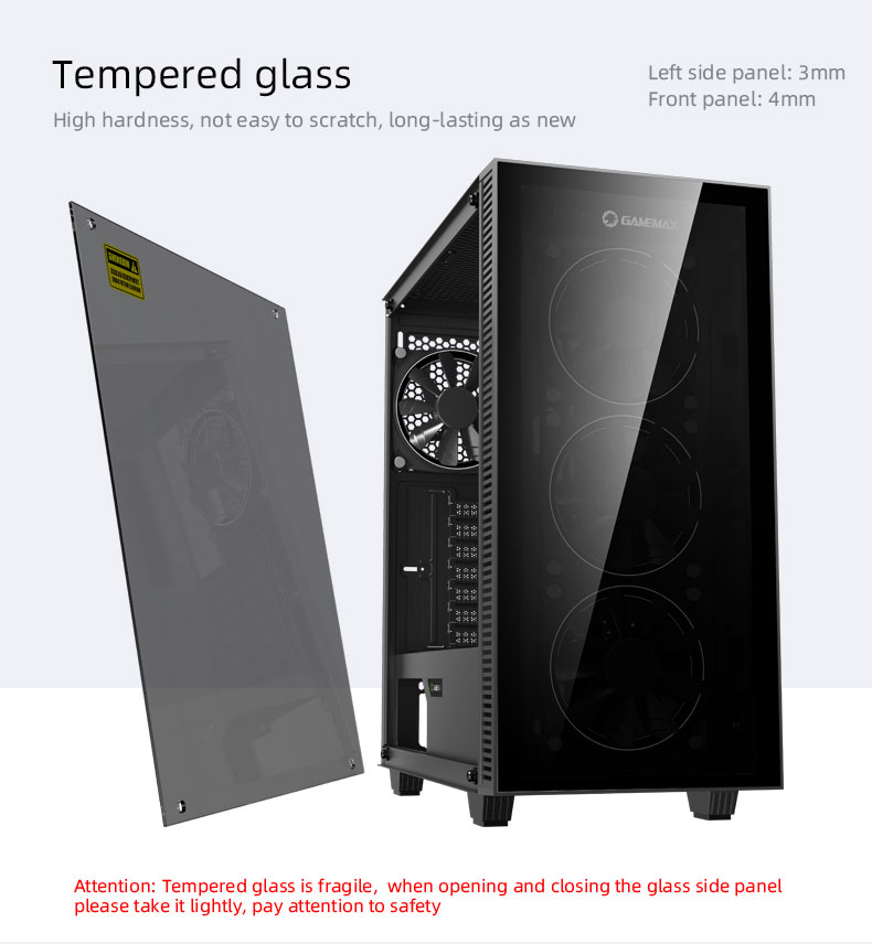 x USB3.0 Black Mid Tower Glass Case (Pre-Installed) and Tempered Ring Computer Gaming XD 4 Fan Glass Gamemax ARGB Panels Draco w/Tempered Dual ATX