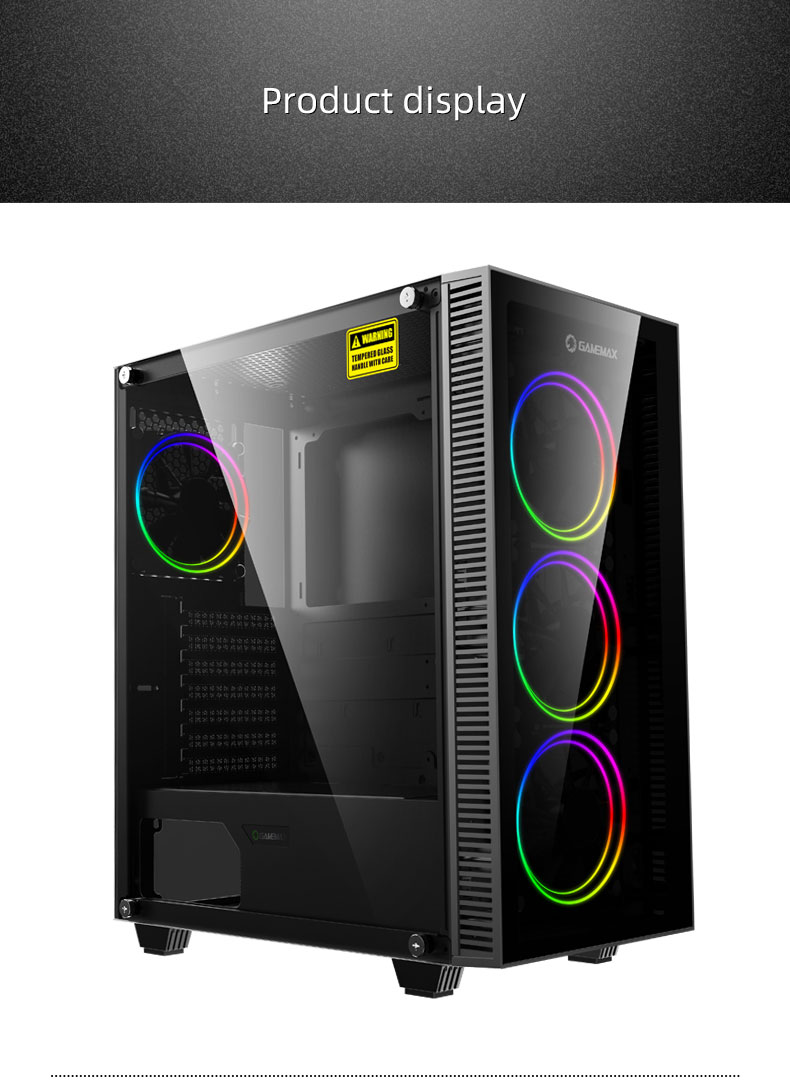 Gamemax Draco XD Tower and 4 Glass Computer ATX Glass (Pre-Installed) Gaming Panels ARGB Ring Mid Fan x Dual Black Case Tempered w/Tempered USB3.0