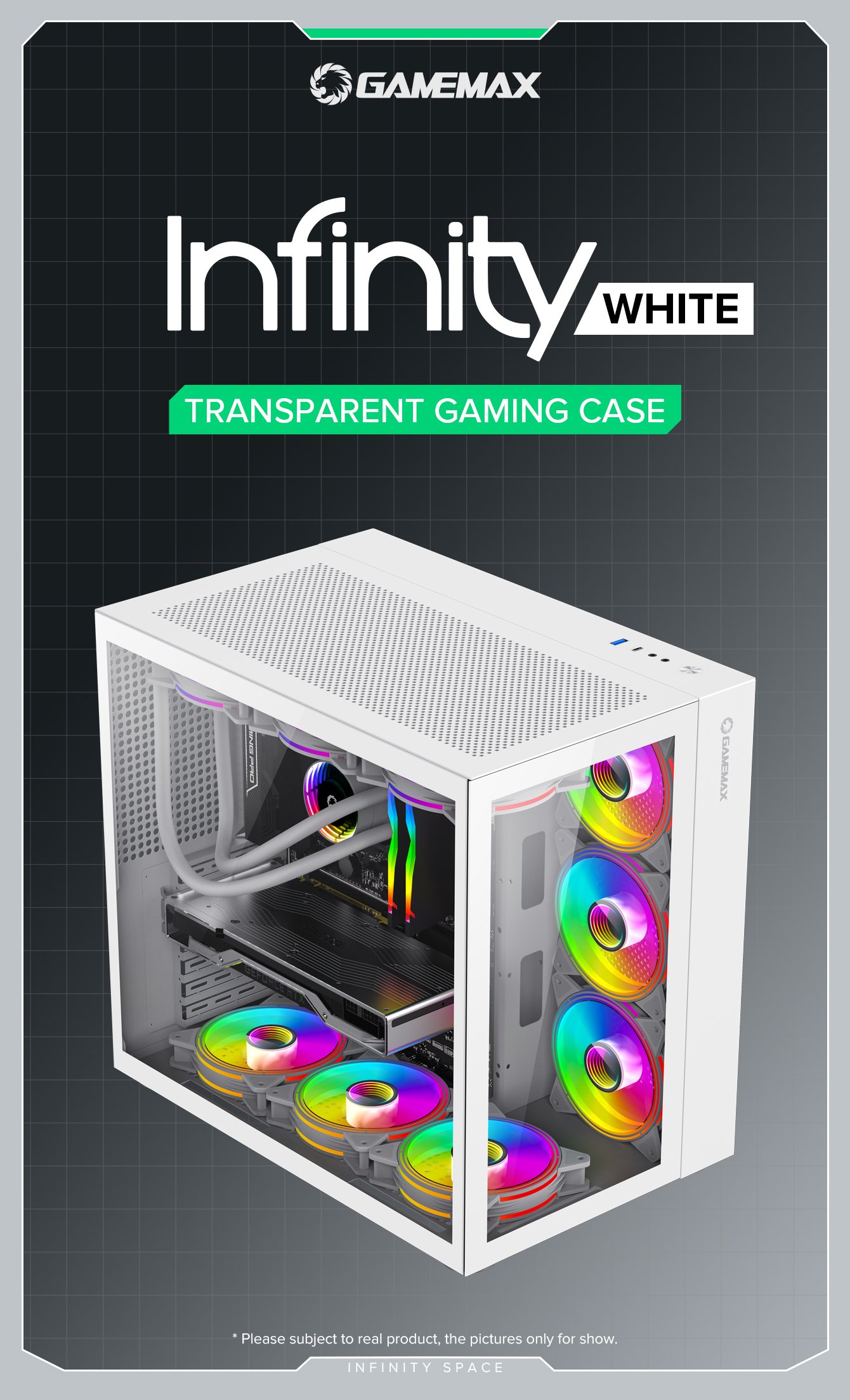GameMax ARGB Mid Tower ATX Tempered Glass PC Computer Case - White Diamond  6931858773027