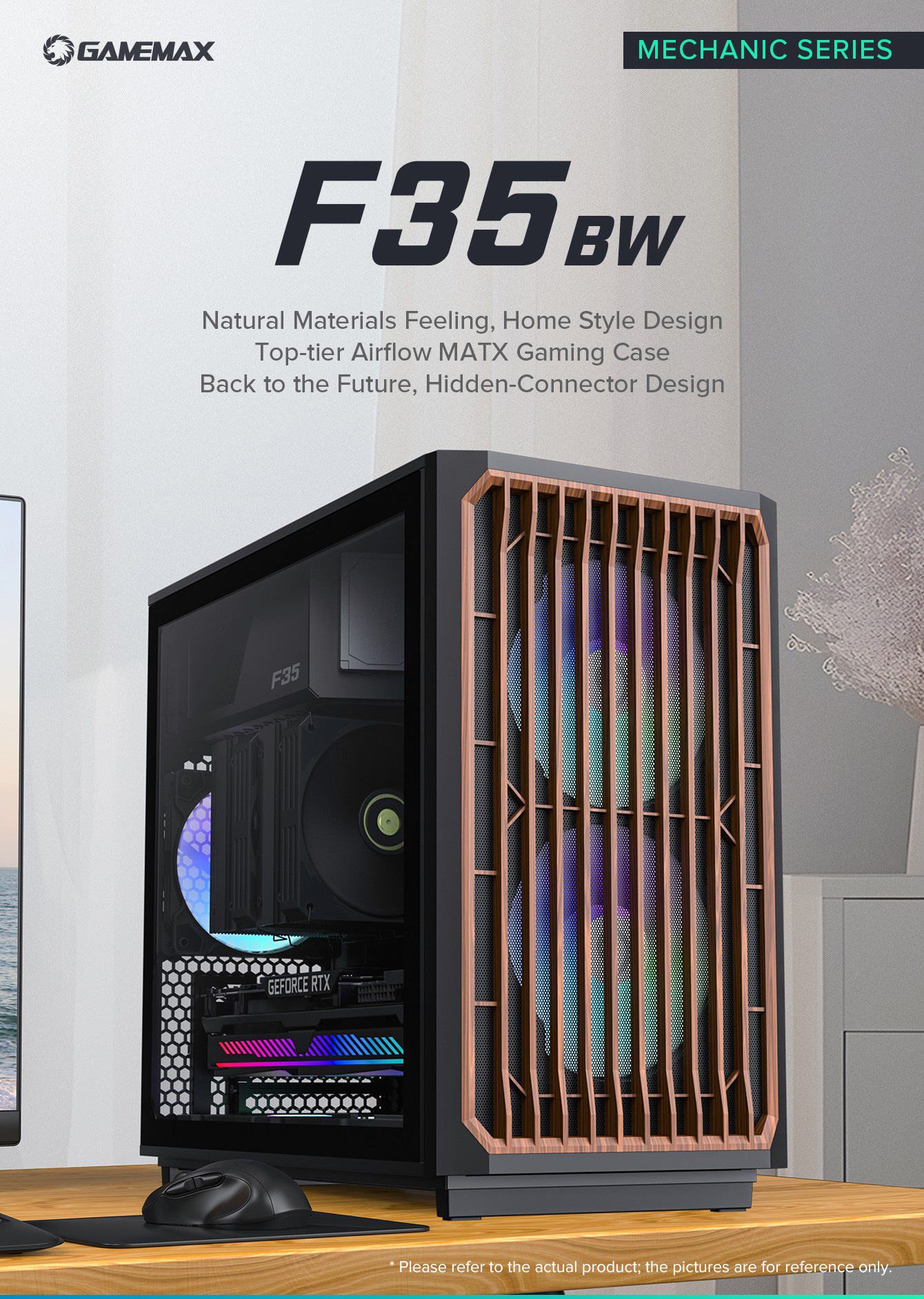 GAMEMAX F35 BW Black Micro-ATX Gaming PC Tempered Glass Computer Case