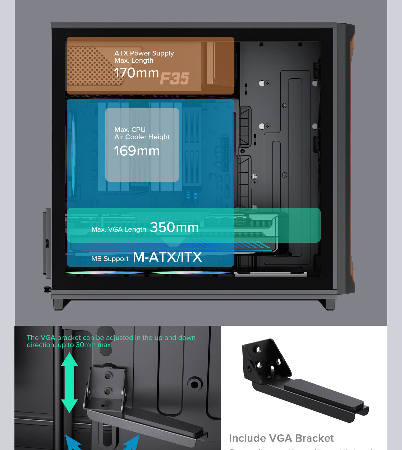 GAMEMAX F35 BW Black Micro-ATX Gaming PC Tempered Glass Computer Case