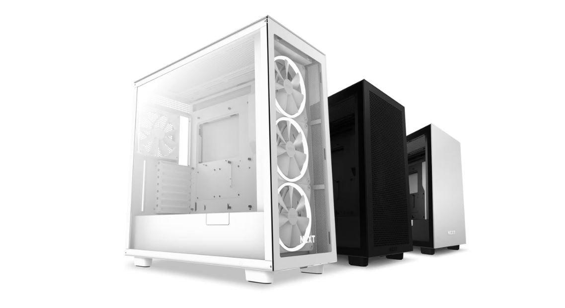 Boîtier PC NZXT H series H7 Flow - Mid tower - ATX étendu - panneau latéral  fenêtré (verre trempé) - blanc, noir mat - USB/Audio