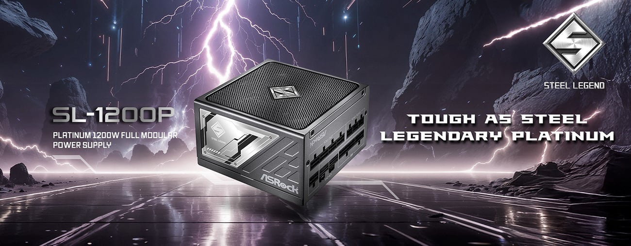 ASRock Steel Legend SL-1200P 1200W 80 PLUS GOLD & Cybenetics PLATINUM Full Modular Power Supply