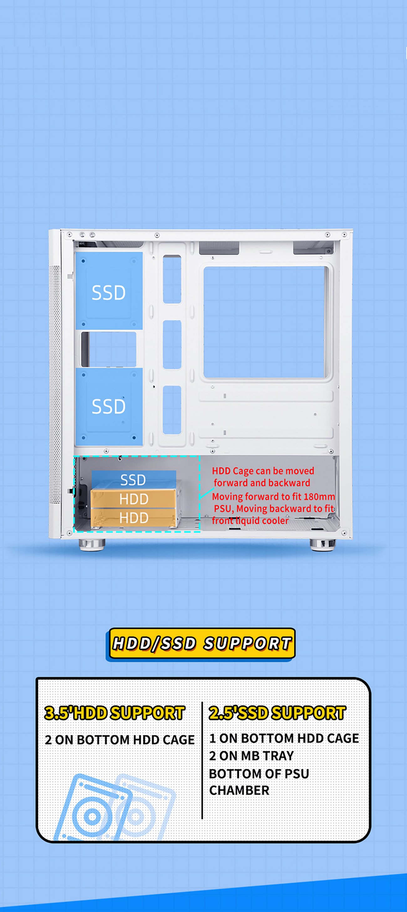 Sama ARGB-Q5-W White Tempered Glass Micro ATX Tower Gaming Computer Case