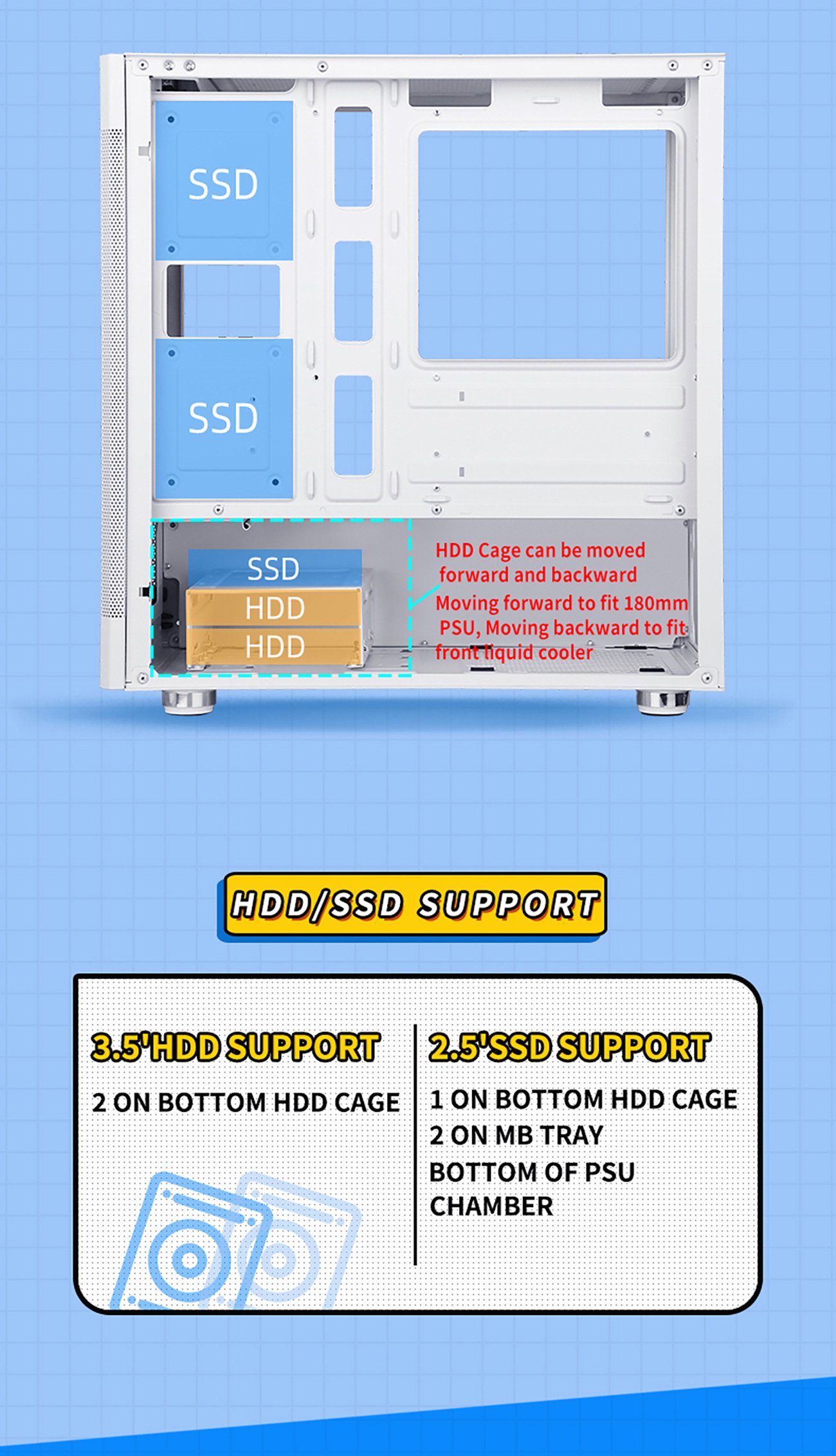 Sama ARGB-Q5-W White Tempered Glass Micro ATX Tower Gaming Computer Case