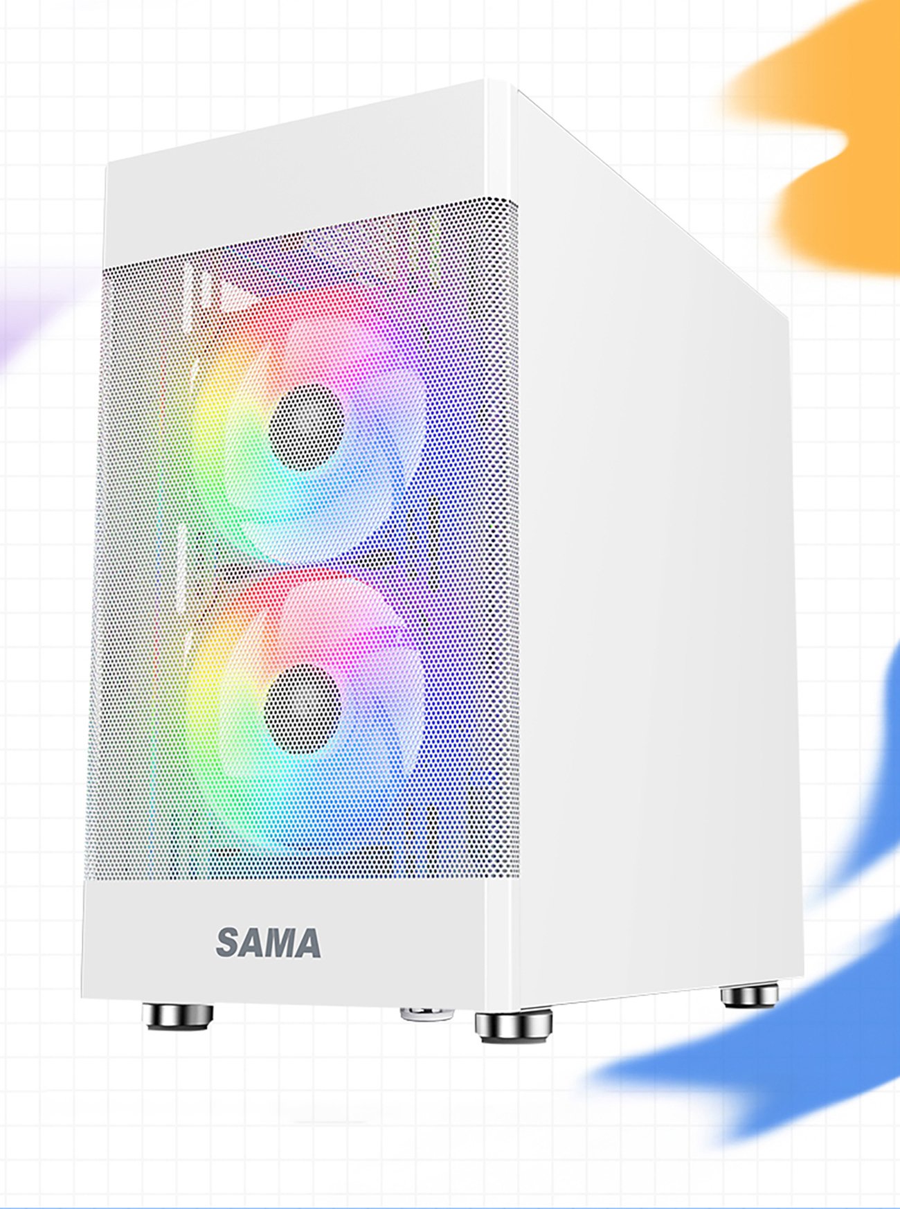 Sama ARGB-Q5-W White Tempered Glass Micro ATX Tower Gaming Computer Case