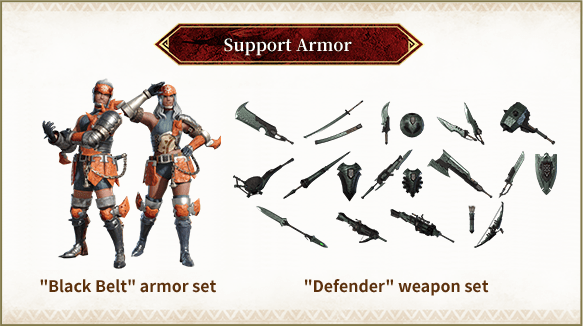 Monster Hunter Rise - Black Belt Armor & Defender Weapons 