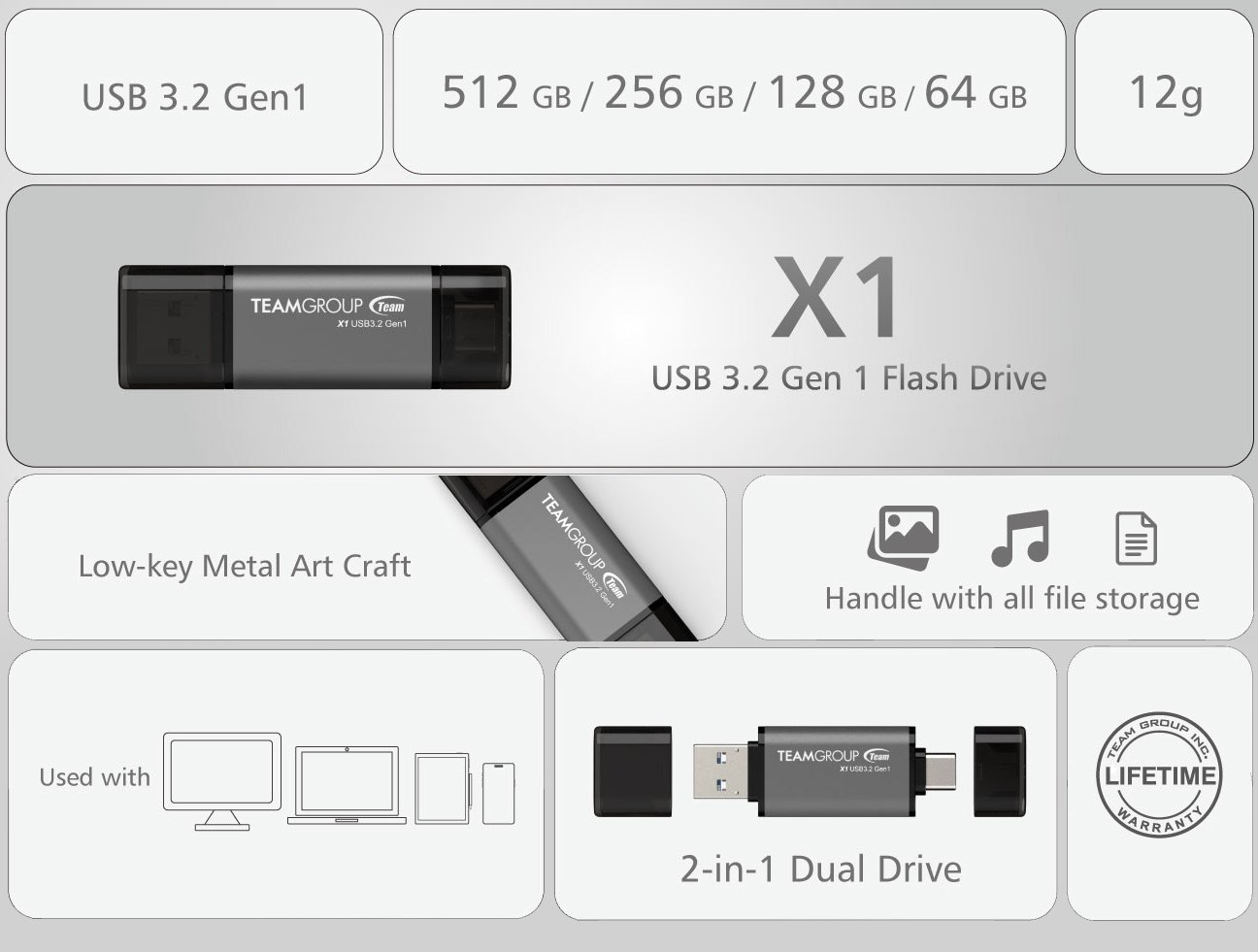 Team X1 USB 3.2 Gen1 Dual Flash Drive