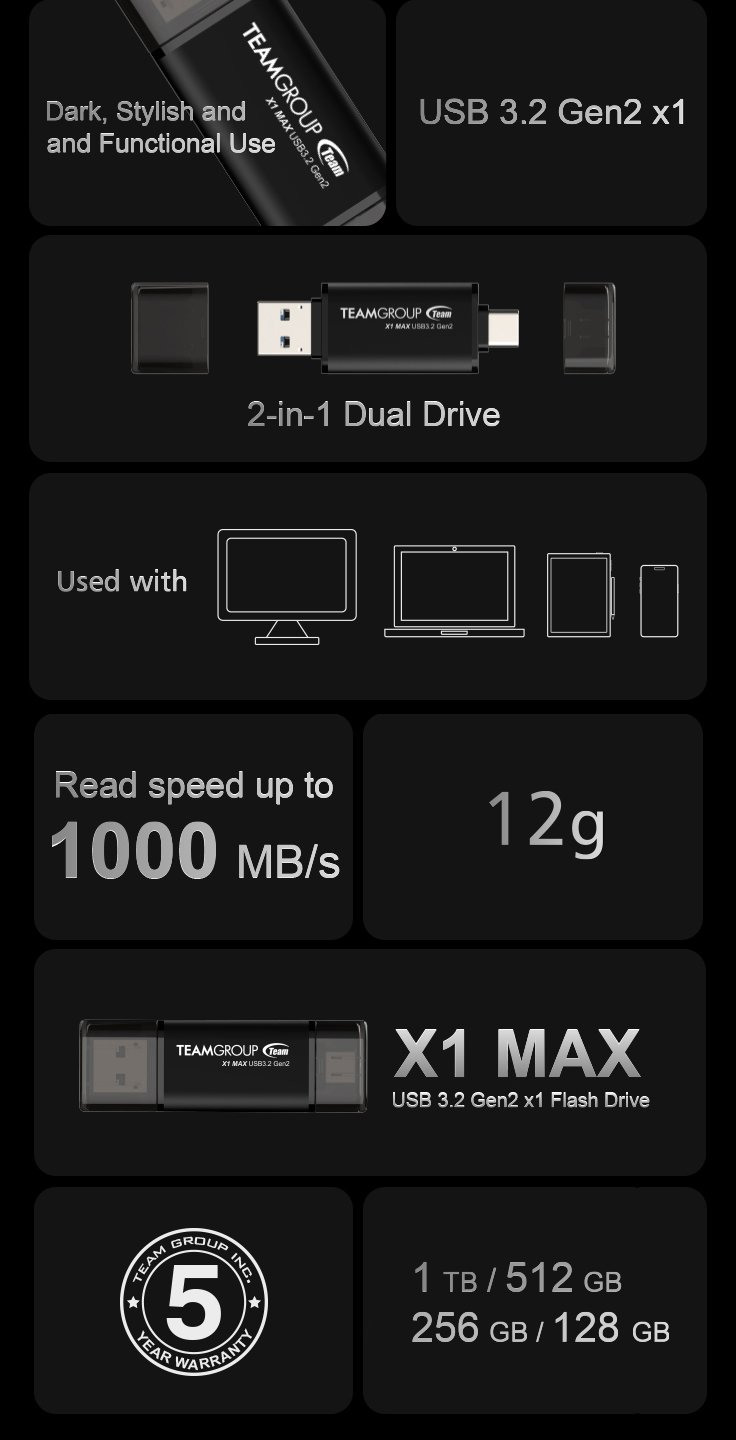 Team X1 MAX USB 3.2 Gen2 2-in-1 Dual Flash Drive