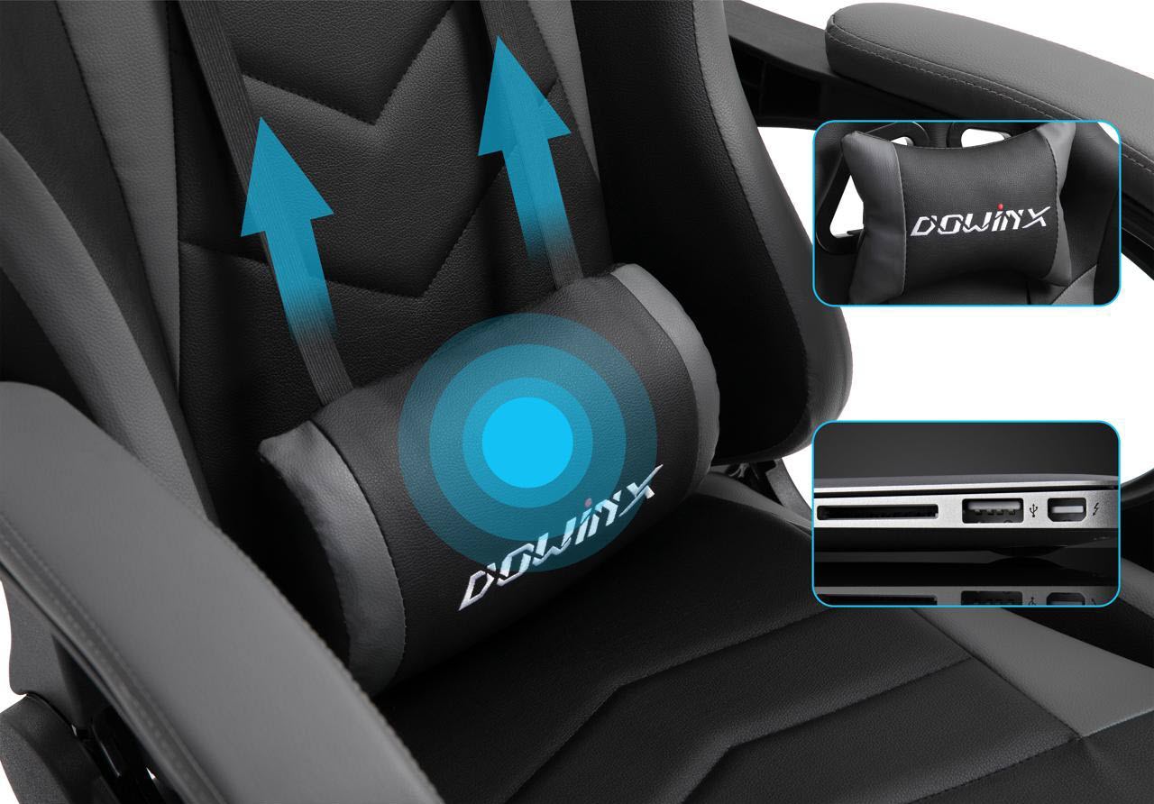 Dowinx Gaming Chair Ergonomic Racing Style Recliner with Massage Lumbar  Support, Office Armchair for Computer PU Leather E-Sports Gamer Chairs with  • Price »