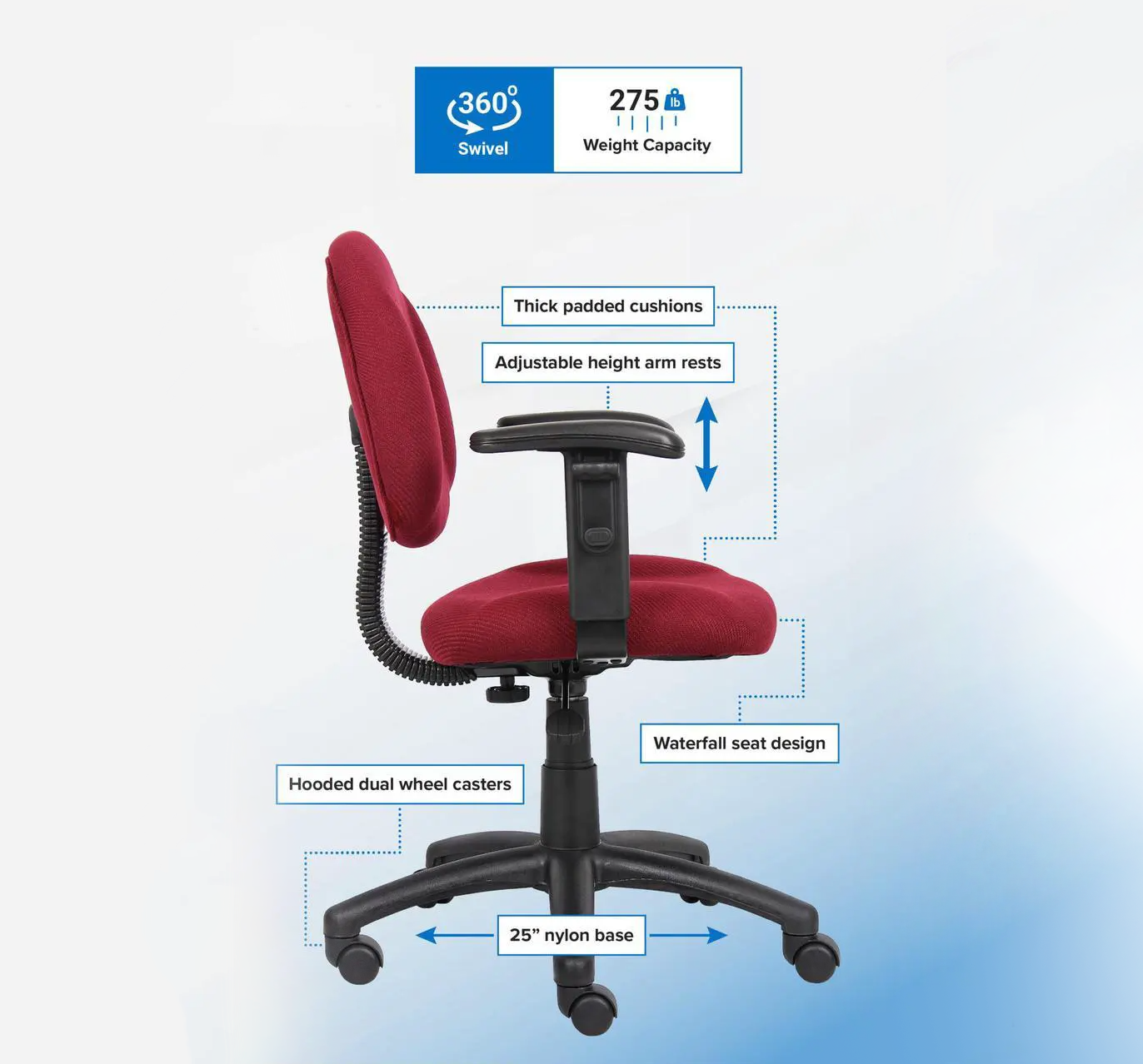 BOSS B316 Perfect Posture Deluxe Office Task Chair with Adjustable Arms