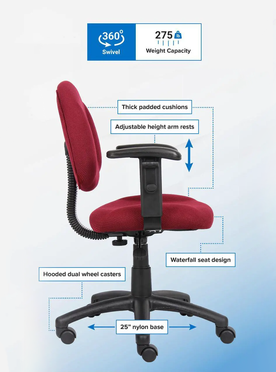 BOSS B316 Perfect Posture Deluxe Office Task Chair with Adjustable Arms