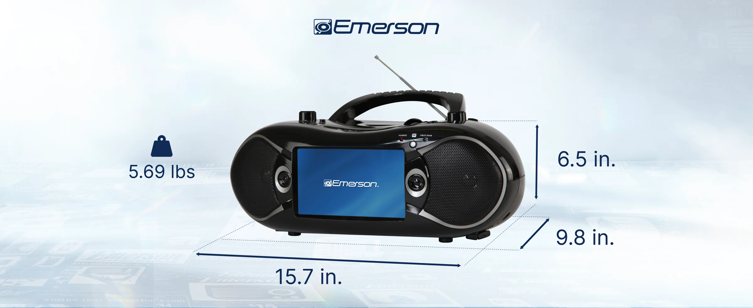 Emerson EDL-2870H-BK Bluetooth® DVD Boombox with AM/FM Radio & Digital TV