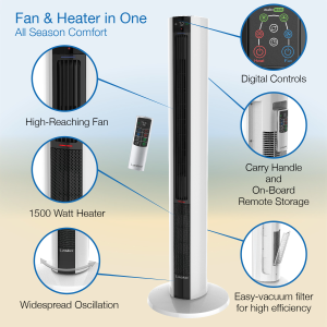 Lasko 1500W Electric All Season Tower Fan & Space Heater