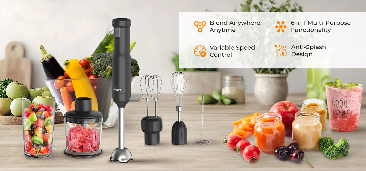 Rosewill 6-in-1 Multi-Speed Cordless Rechargeable Immersion Hand Blender
